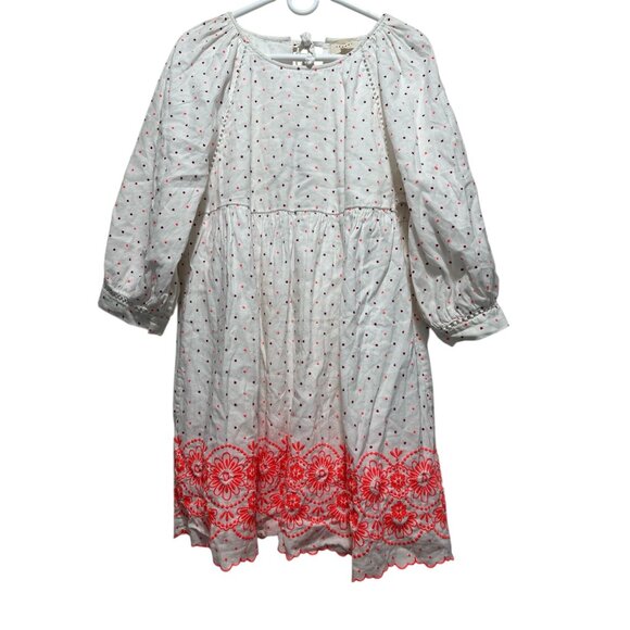 Sezane Grace Embroidery Midi Dress Large 44 Ballon Sleeves Linen Polka Dots Bows - Picture 4 of 16